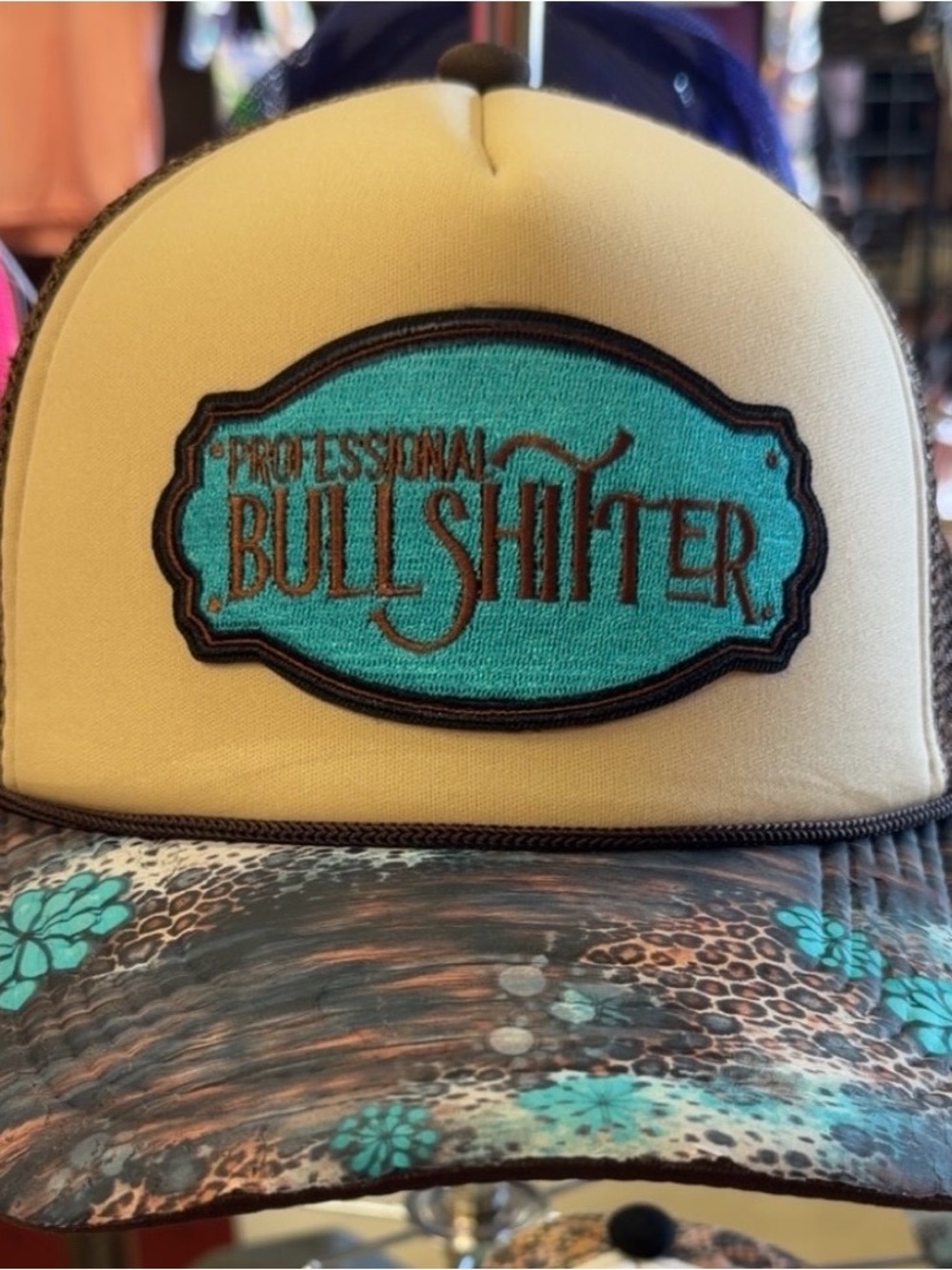 Custom made Beige and Turquoise Trucker Hat